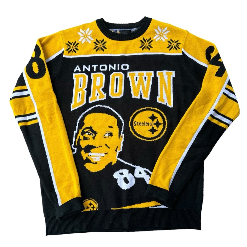 KLEW NFL Men's Pittsburgh Steelers Antonio Brown #84 Ugly Sweater LARGE